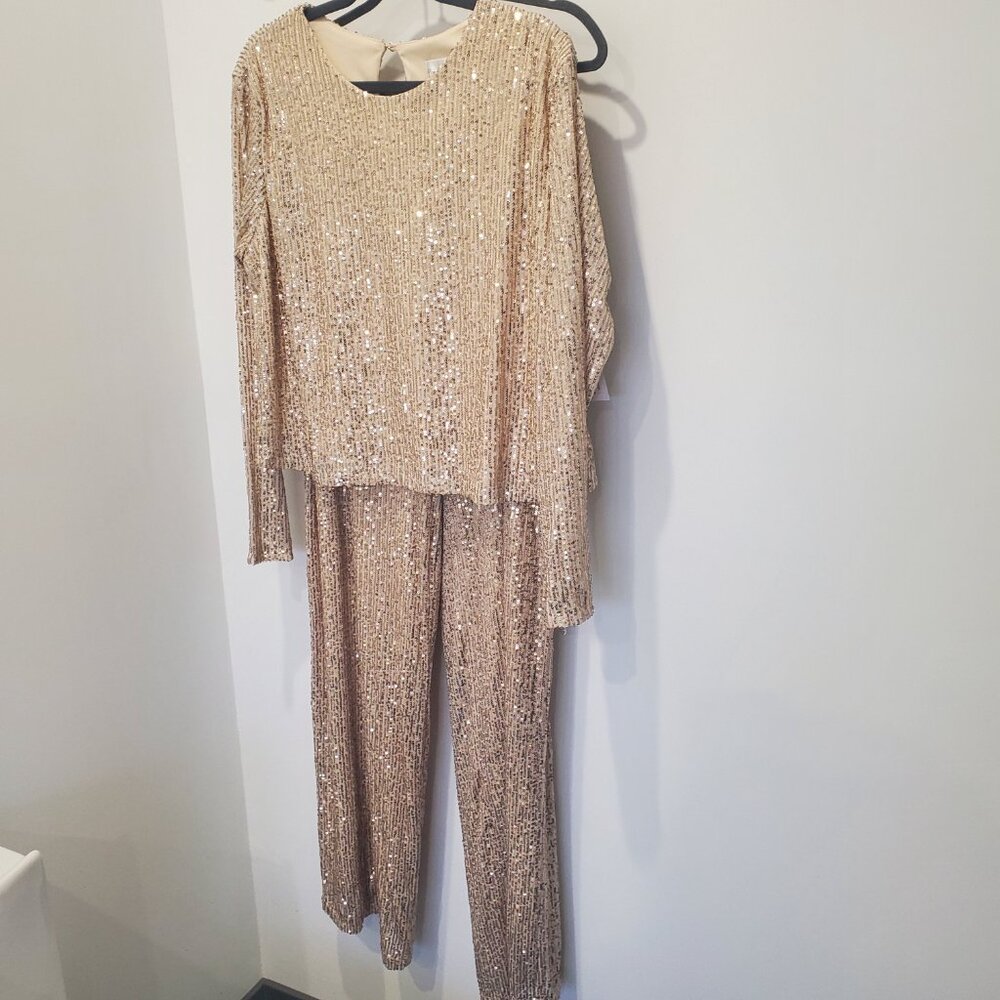 New With Tags Premier Amour Gold Sequin Pant & Top Set   XL